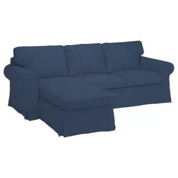   Husă de canapea Ektorp pentru 3 persoane cu șezlong în stânga - Ana albastru denim