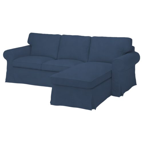 Husă de canapea Ektorp pentru 3 persoane cu șezlong pe dreapta - Ana albastru denim