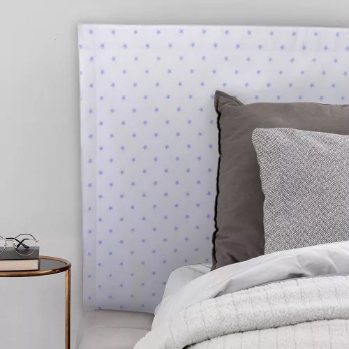 Panou textil tapițat pentru perete - cu stele bleu pe fundal alb