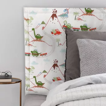 Panou textil tapițat pentru perete - cu dinozauri (verde)