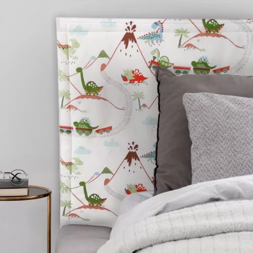 Panou textil tapițat pentru perete - cu dinozauri (verde)