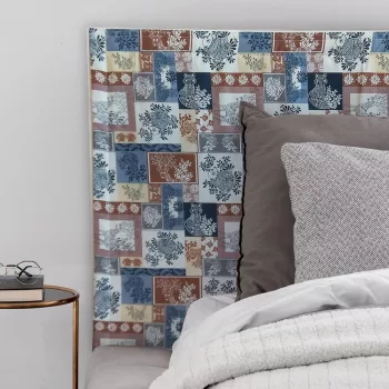  Panou textil tapițat pentru perete - model patchwork animale de pădure - albastru